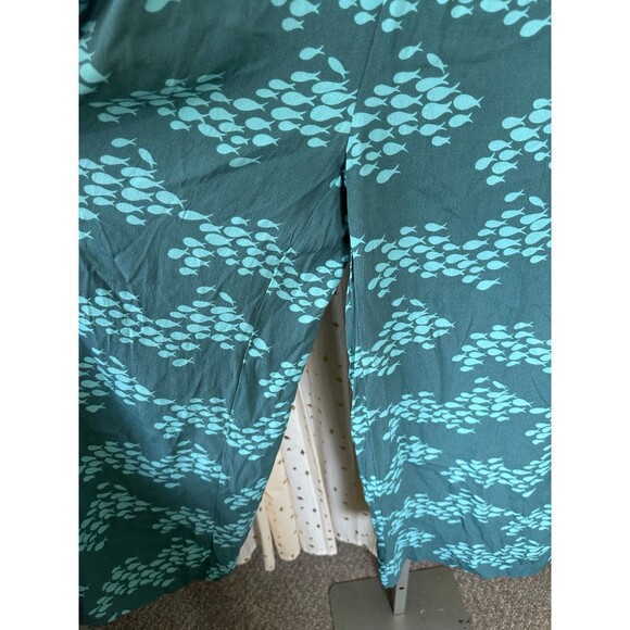 Fighting Eel Ava Sky Classic Swimming Fish Print Wide Leg Pockets Crop Pants L - Picture 3 of 8